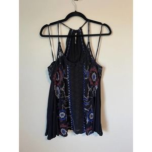 Free People Black Lace Tank Top Blouse Size Small